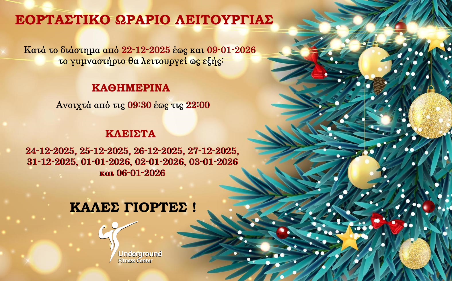 Χριστουγεννιάτικο ωράριο λειτουργίας